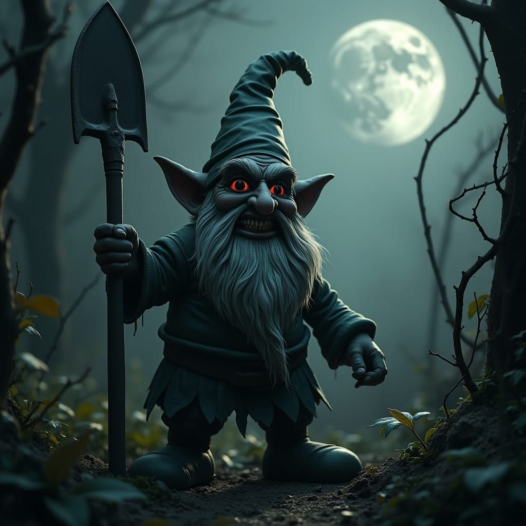 Mysterious Evil Garden Gnome in a Dark Fantasy Setting