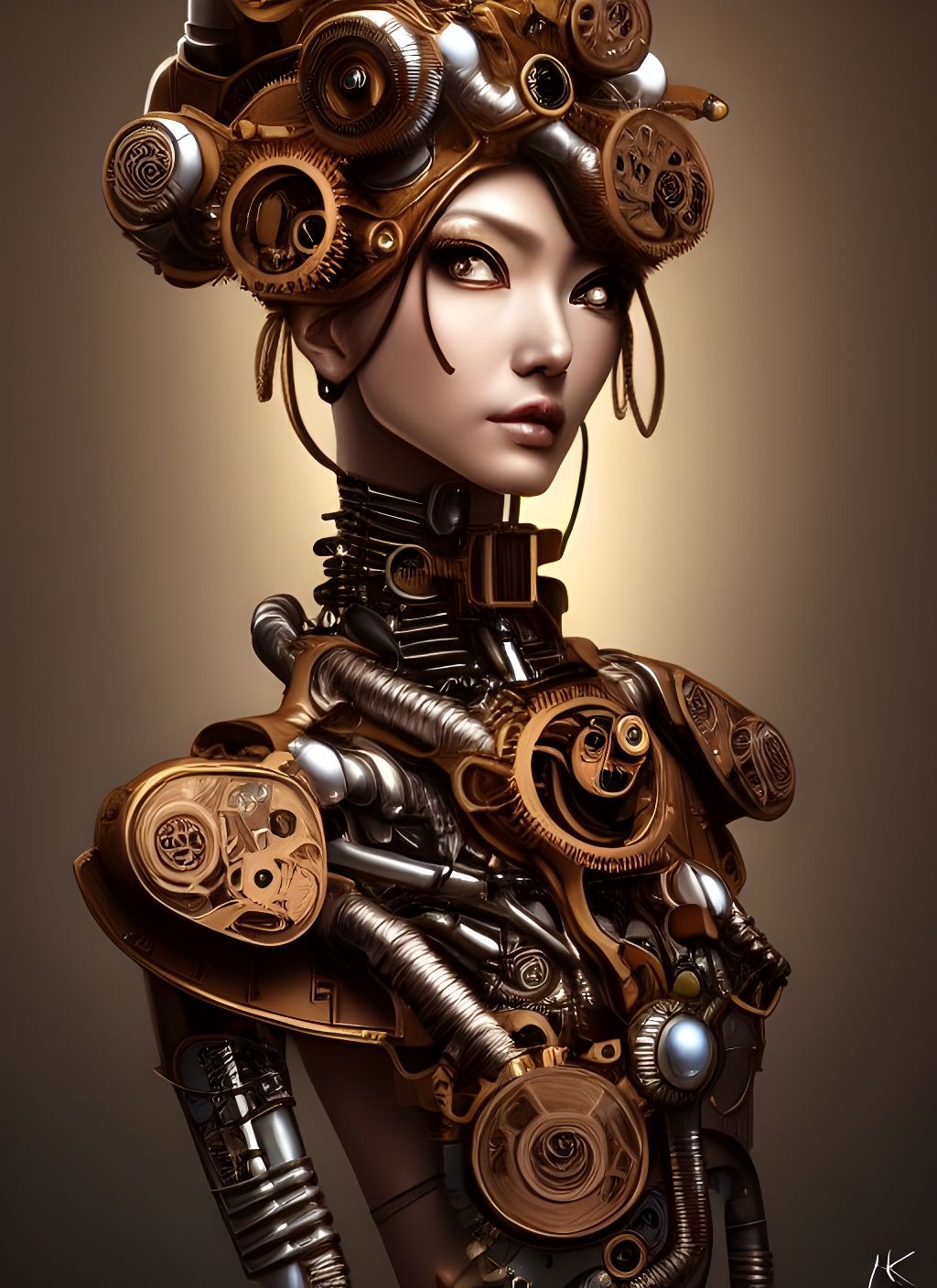 Steampunk Cyborg Goddess Portrait in Digital Art Style