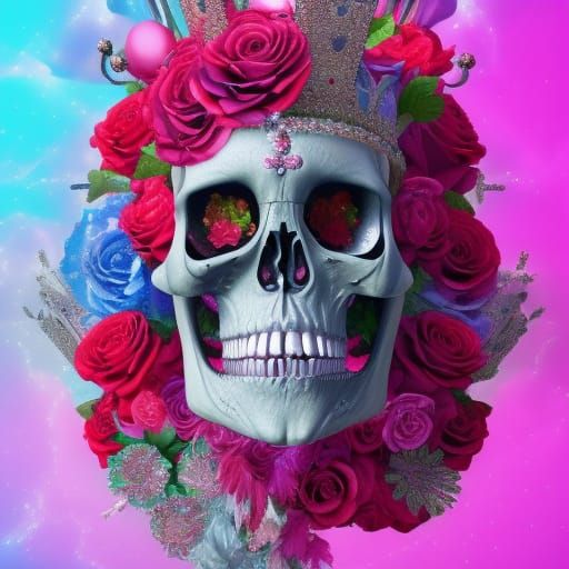 Skeleton with Rose Crown in Fractal Light