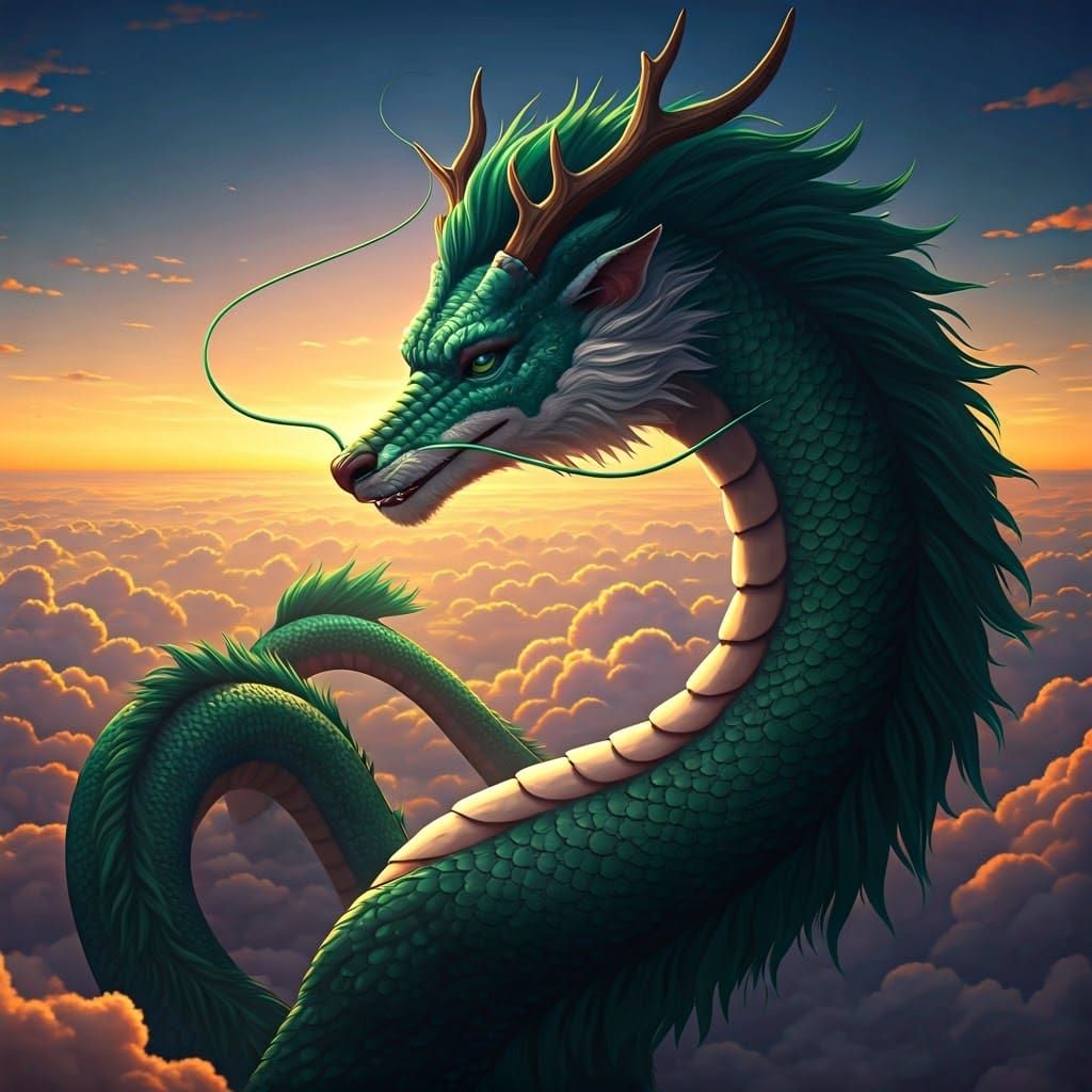Majestic Dragon Soars Through Golden Sunset
