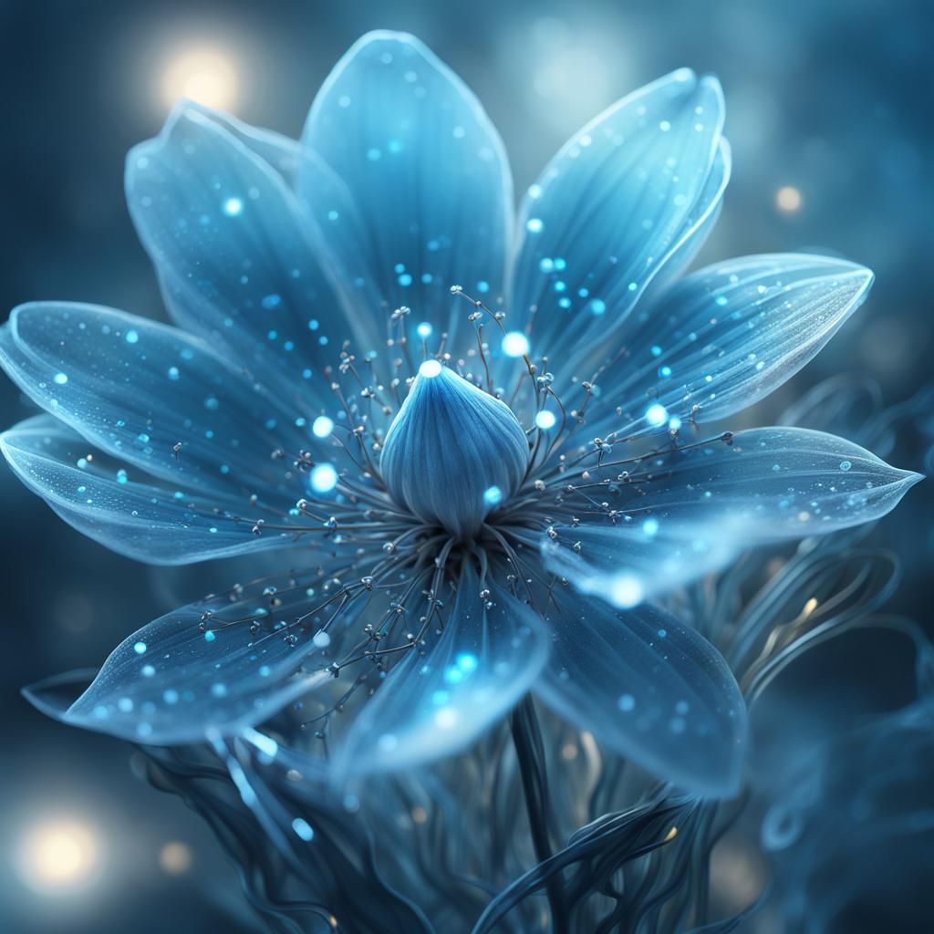 Bioluminescent Blue Flower with Fairy Lights