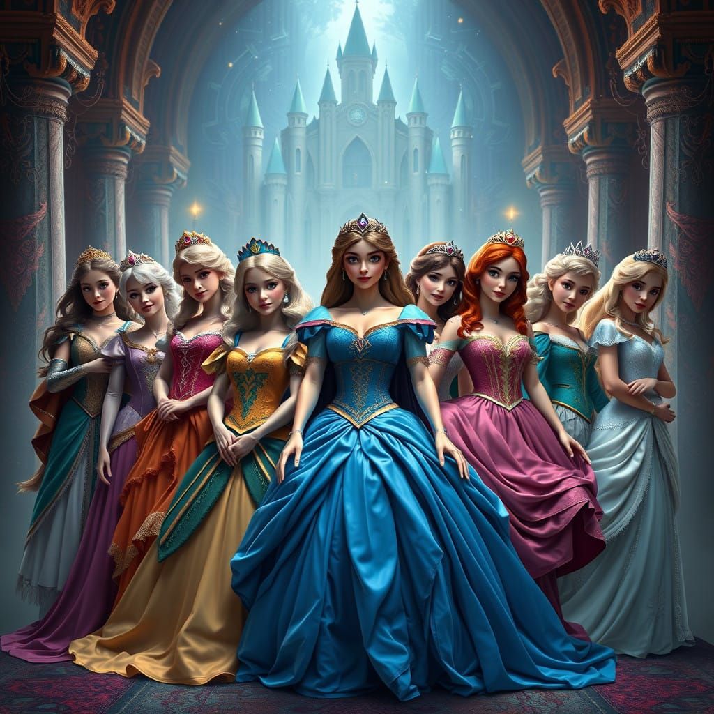 Princesses Gather in Majestic Fantasy Realm