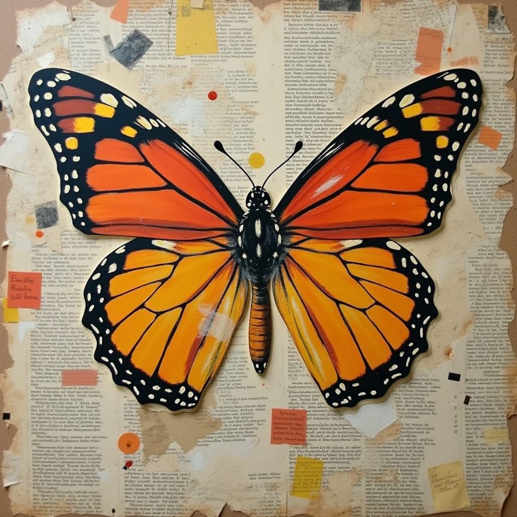 Dadaist Butterfly Amidst Chaotic Collage