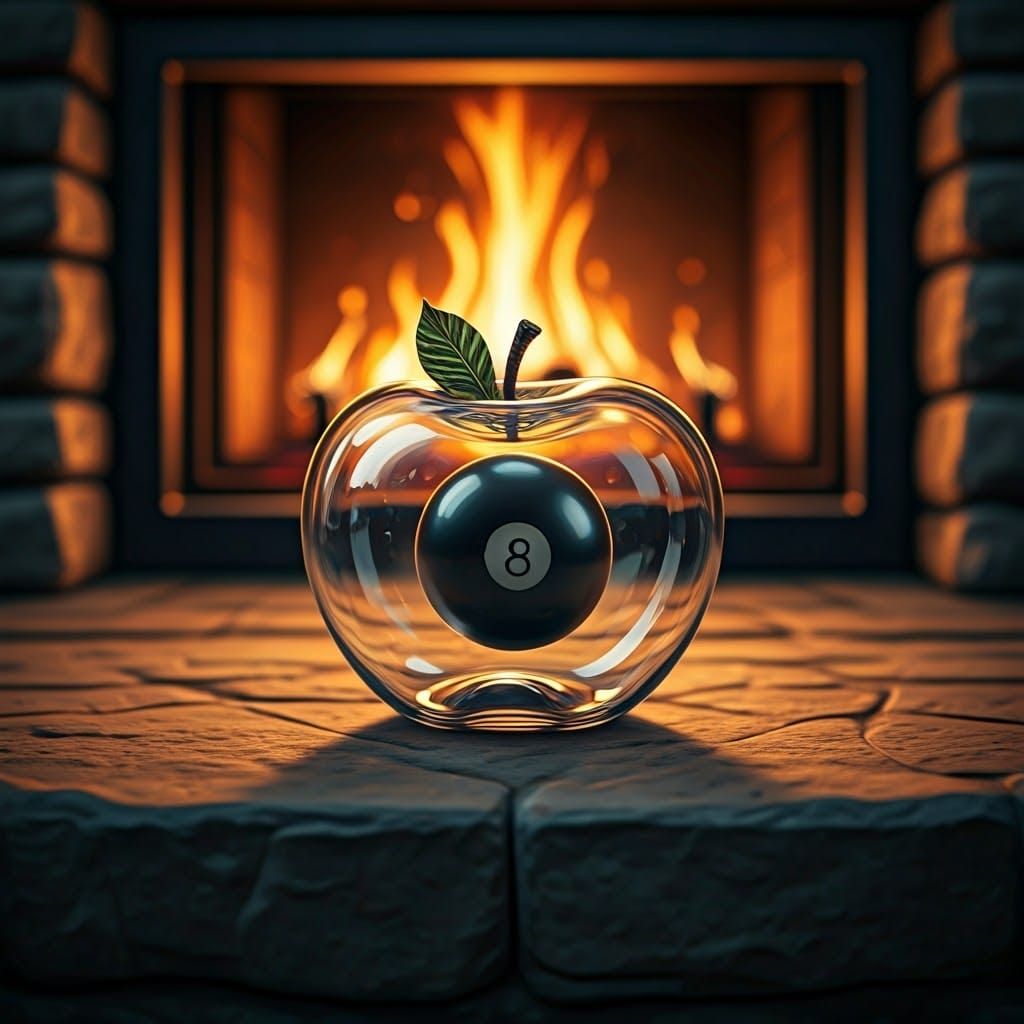Magic 8-Ball in Glass Apple by Firelight