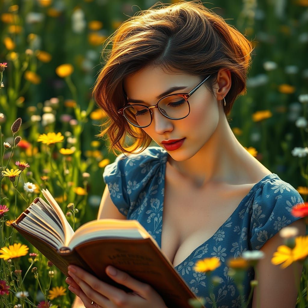 Elegant Woman Lost in a Meadow's Peace