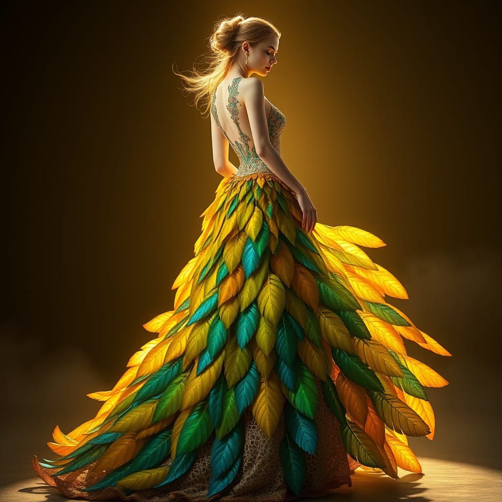 Feather Gown: Art Nouveau Woman in Parrot Plumage