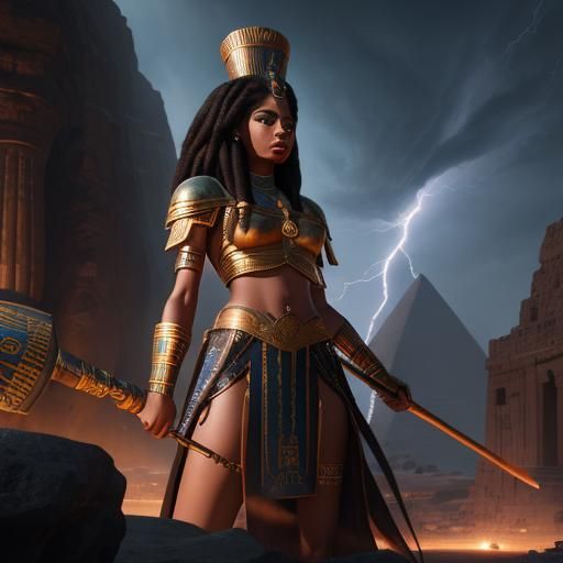Powerful Egyptian Queens Strike Lightning: Fantasy Art