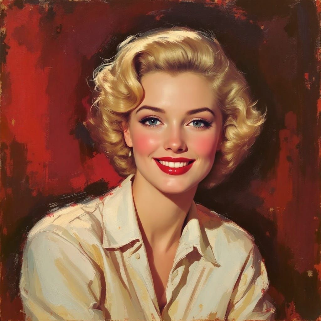 Elegant 1940s Impressionist Portrait of a Young Woman