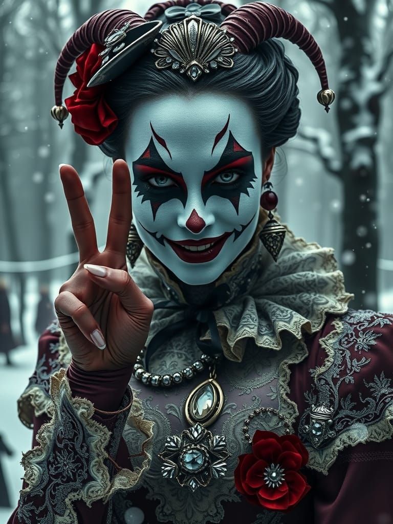 Harlequin Woman in Victorian Attire, Cinematic Lighting