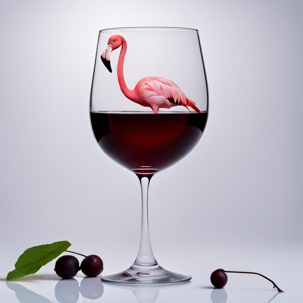 Wine Glass with Flamingo: Surreal Still Life