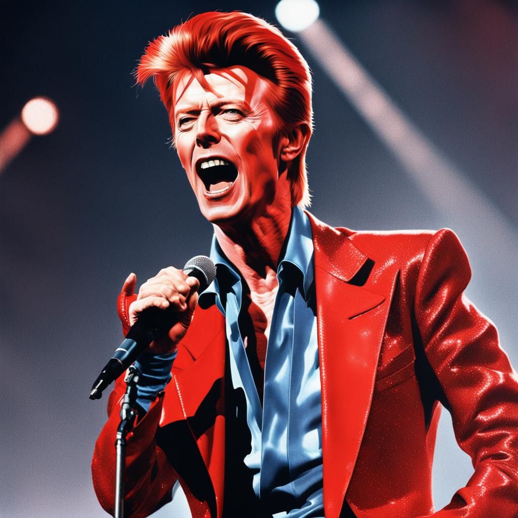 David Bowie Let's Dance Era in Red Suit