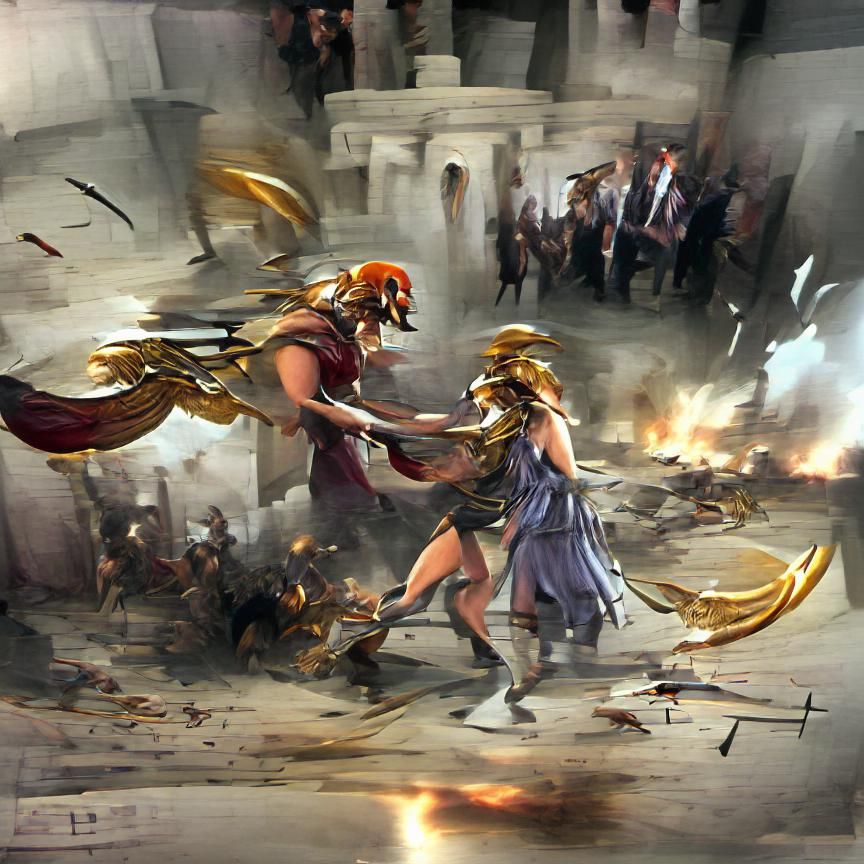 Athena and Ares Clash During Trojan War