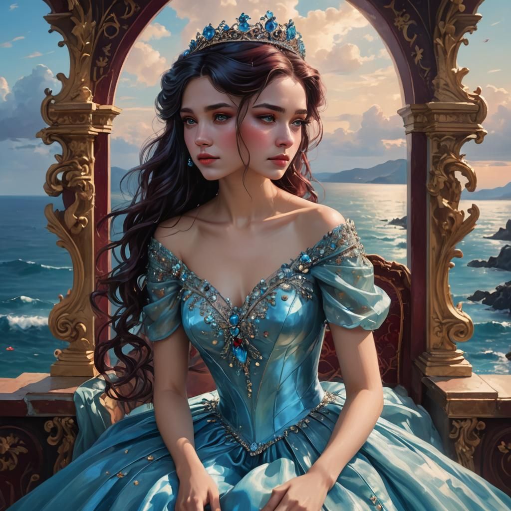Noble Lady in Blue Gown, Fantasy Art