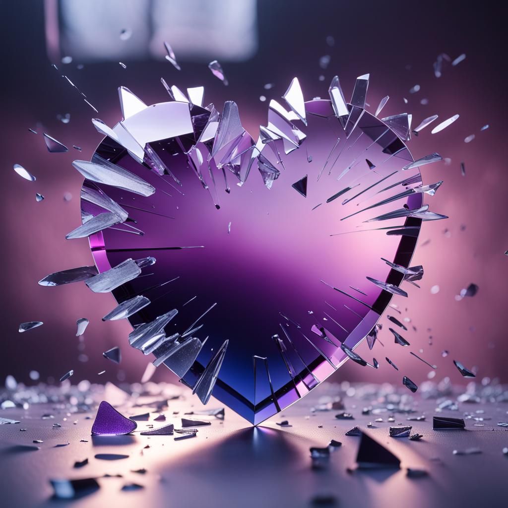 Purple Heart Seen Through Broken Glass Shards