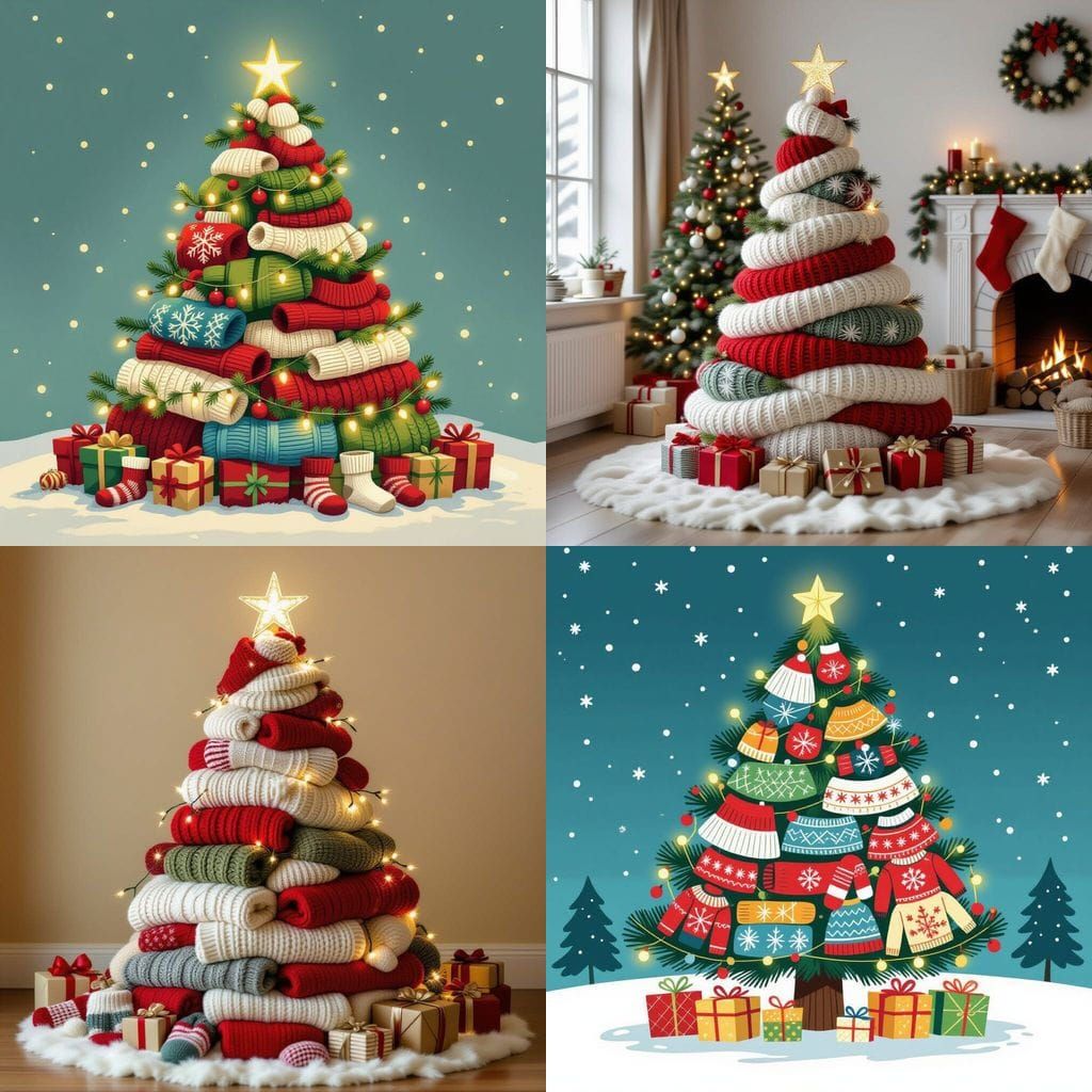 Cozy Christmas Tree Made of Warm Winter Clothes