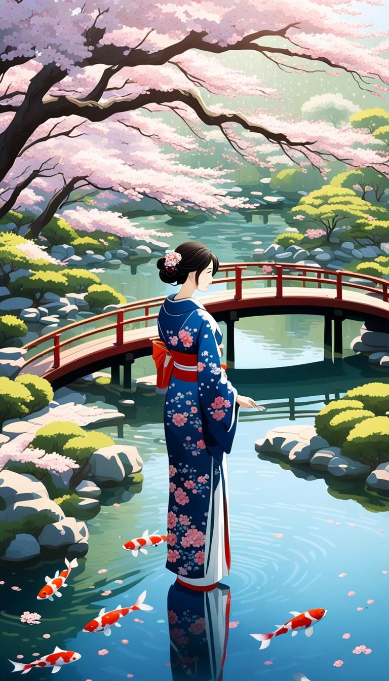 Japanese Garden Serenity in Anime Style