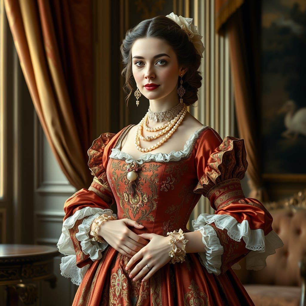 Woman in 18th Century European Attire, Photorealistic Oil Pa...