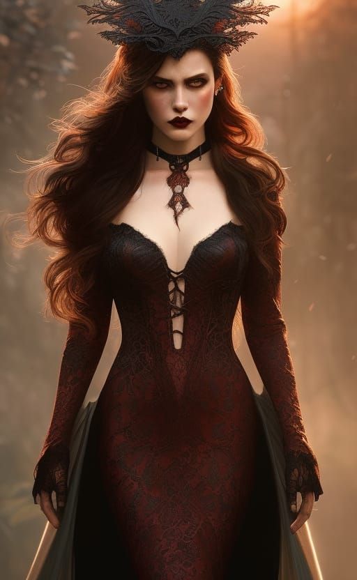 Vampire Woman Portrait with Lace and Silk