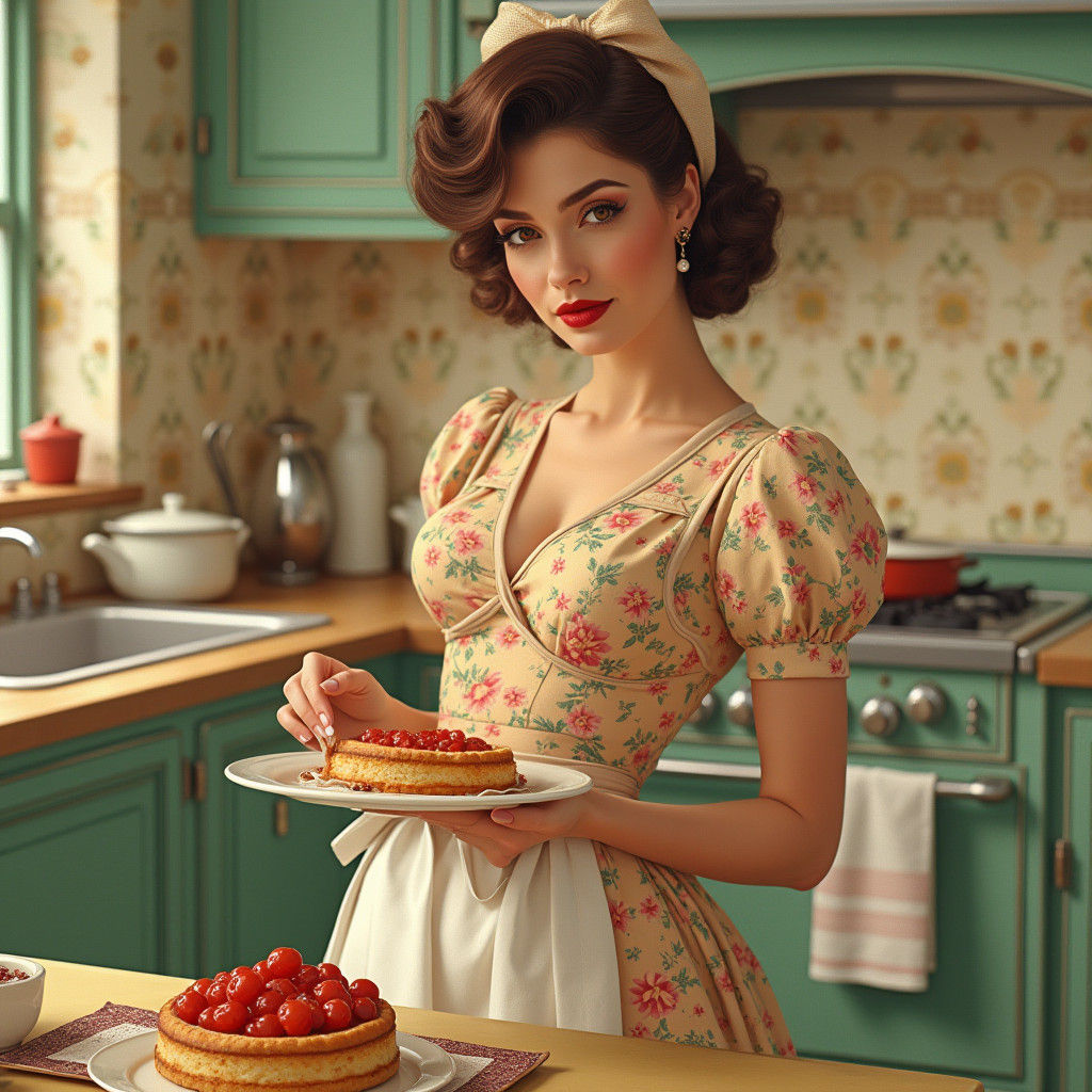 Elegant Woman Baking, Pin-Up Style