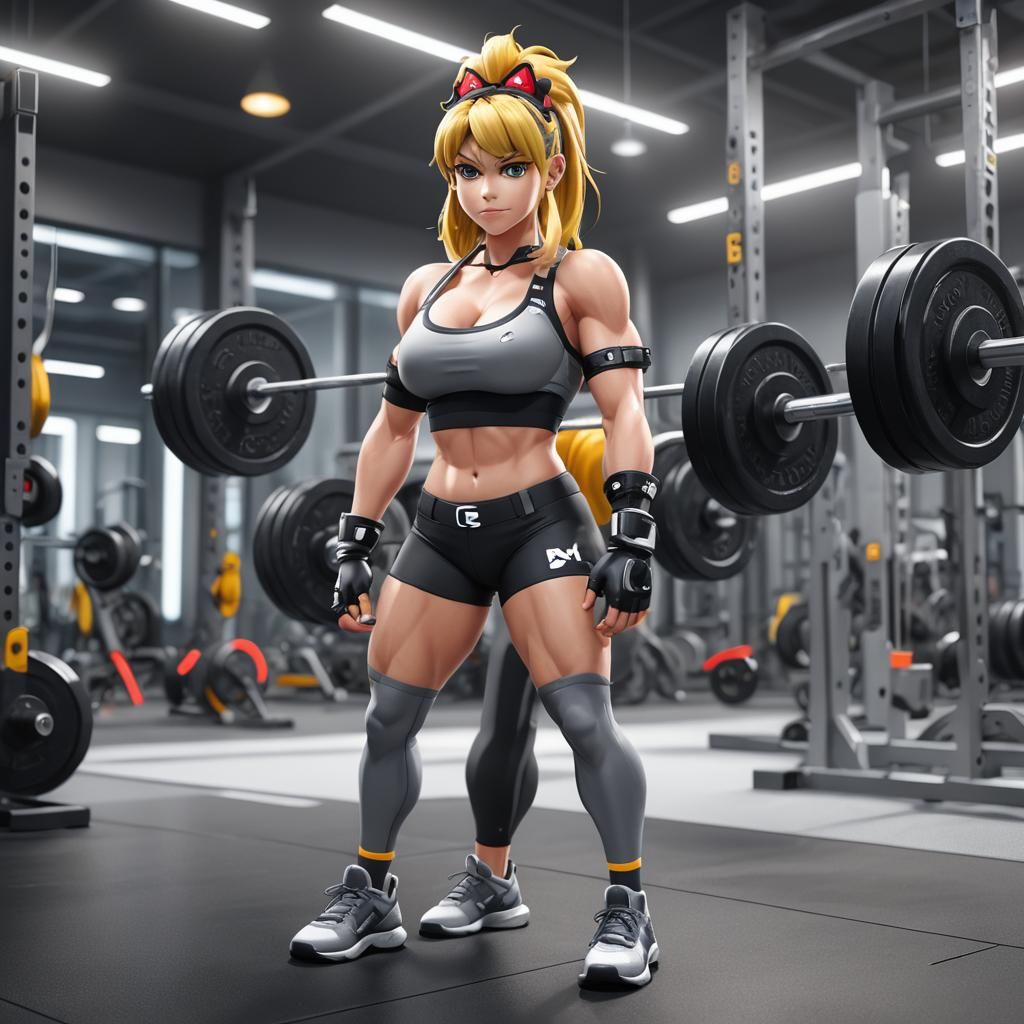 Bowsette Deadlifting at Gym in 3D Anime Style
