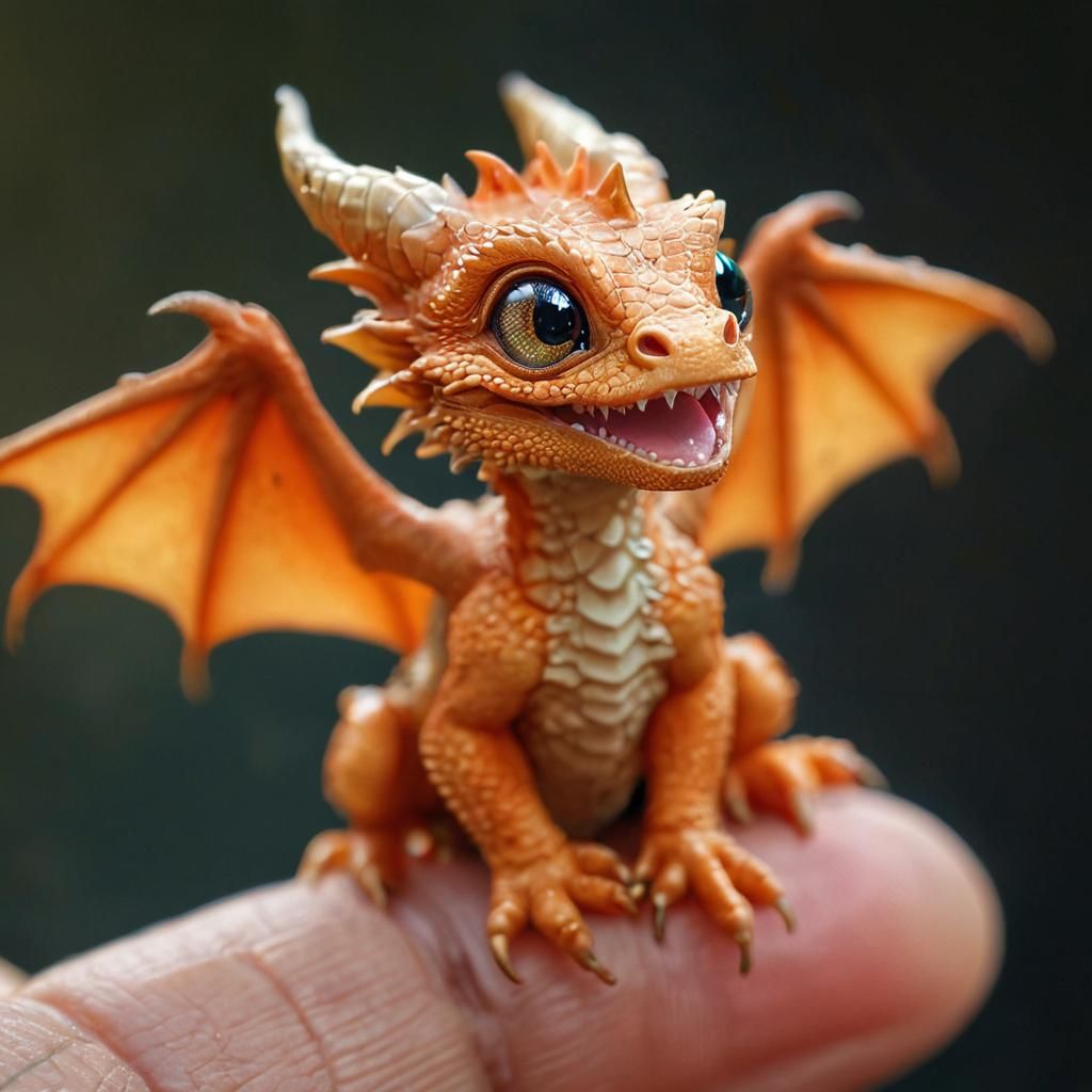 Hyper-Detailed Macro Photo of a Happy Baby Dragon