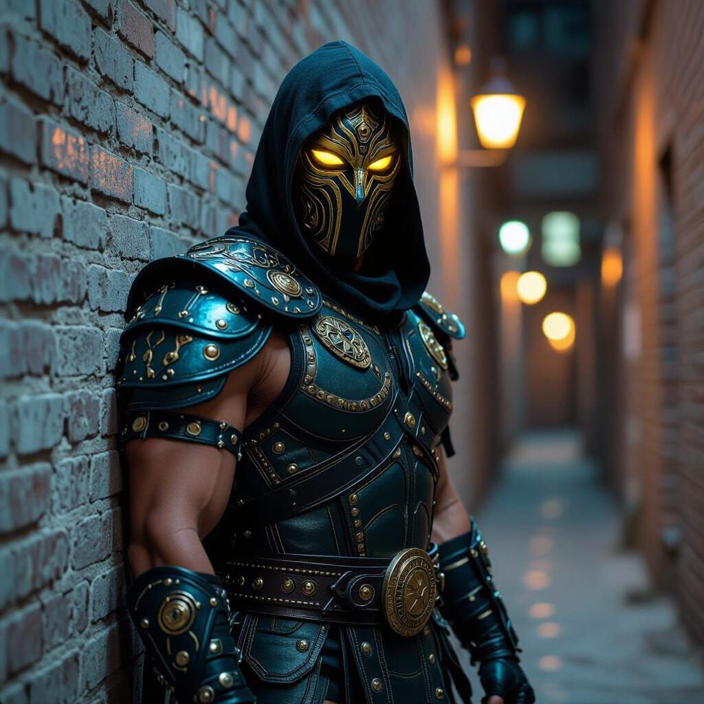 Luchador Warrior in Synthwave Alleyway, Expressionist Style