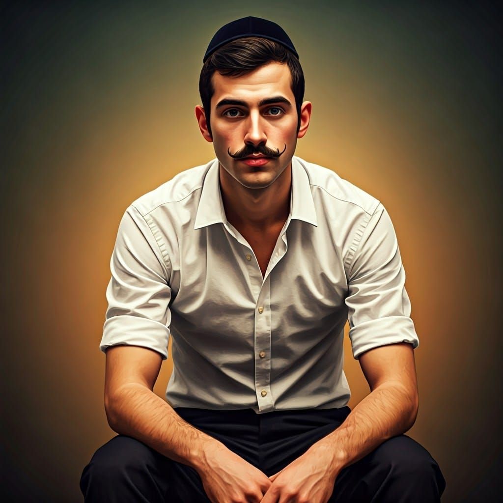 Young Man in Elegant Attire with Delicate Mustache