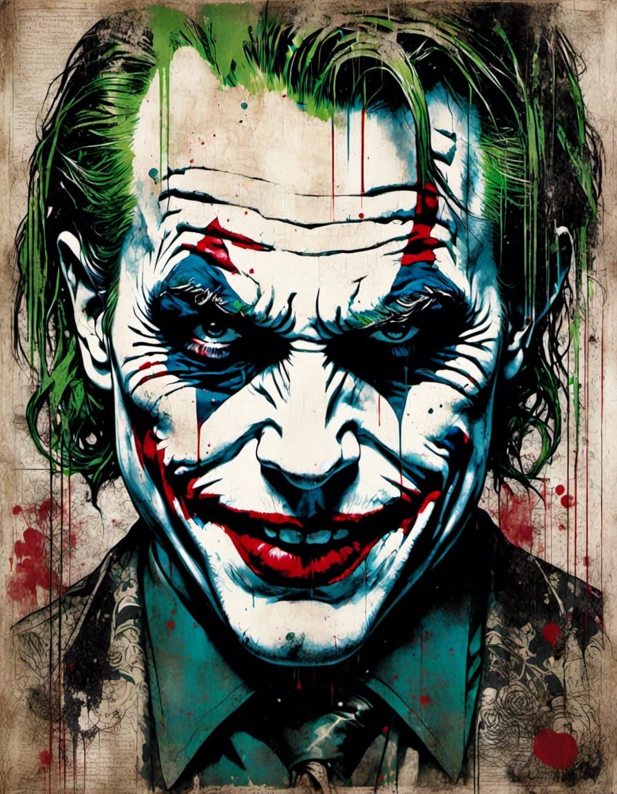 Grunge Encaustic Portrait of The Joker in 8k