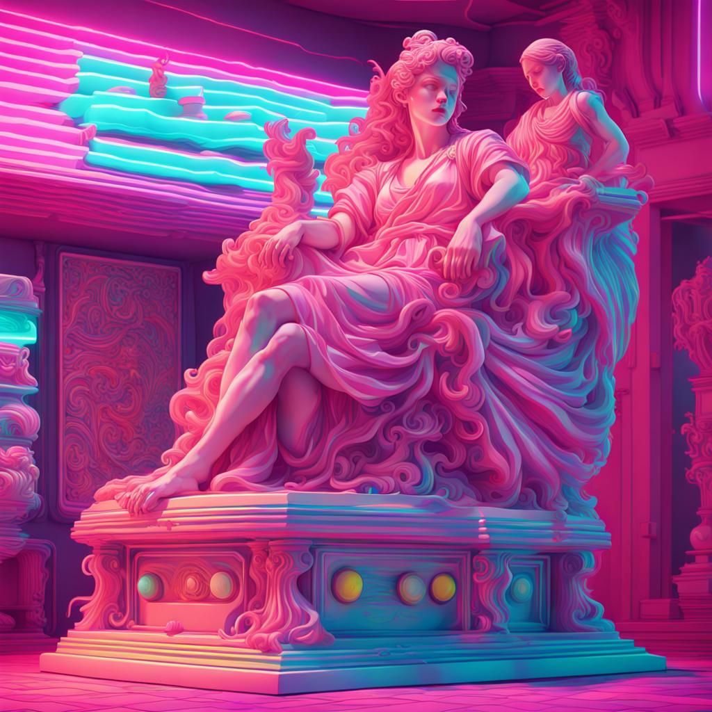 Cyberpunk Greek Sculptures in Vaporwave Candy Art