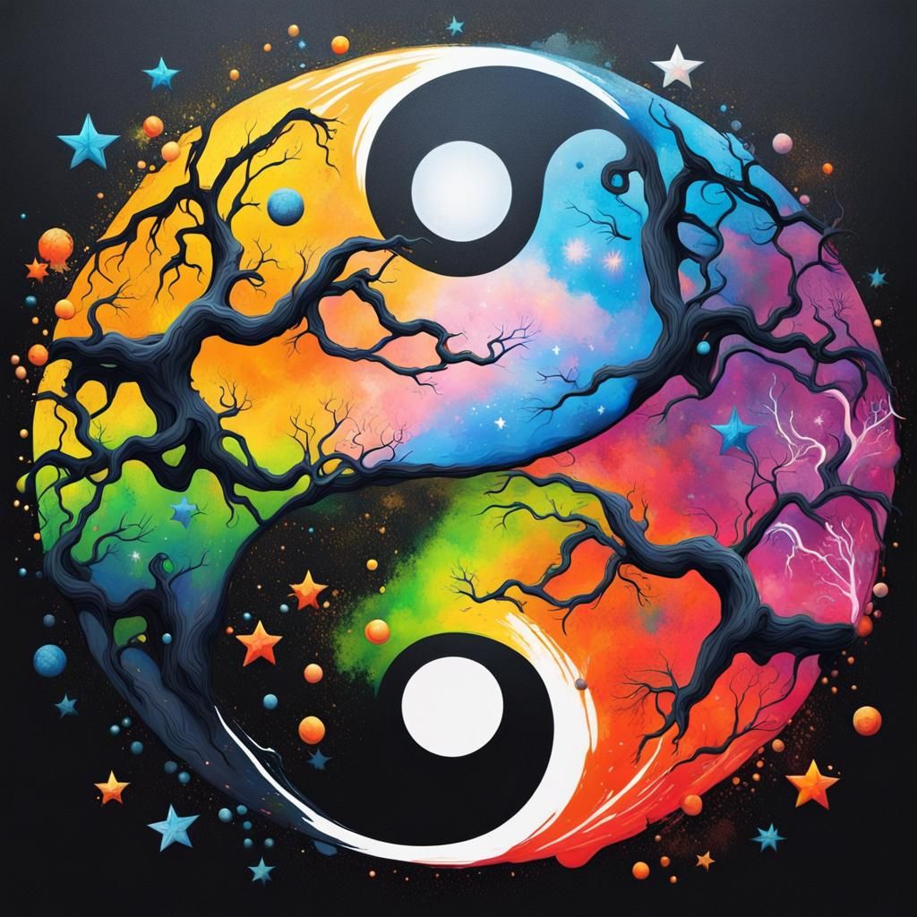 Colorful Yin Yang in Forest, Graffiti Art