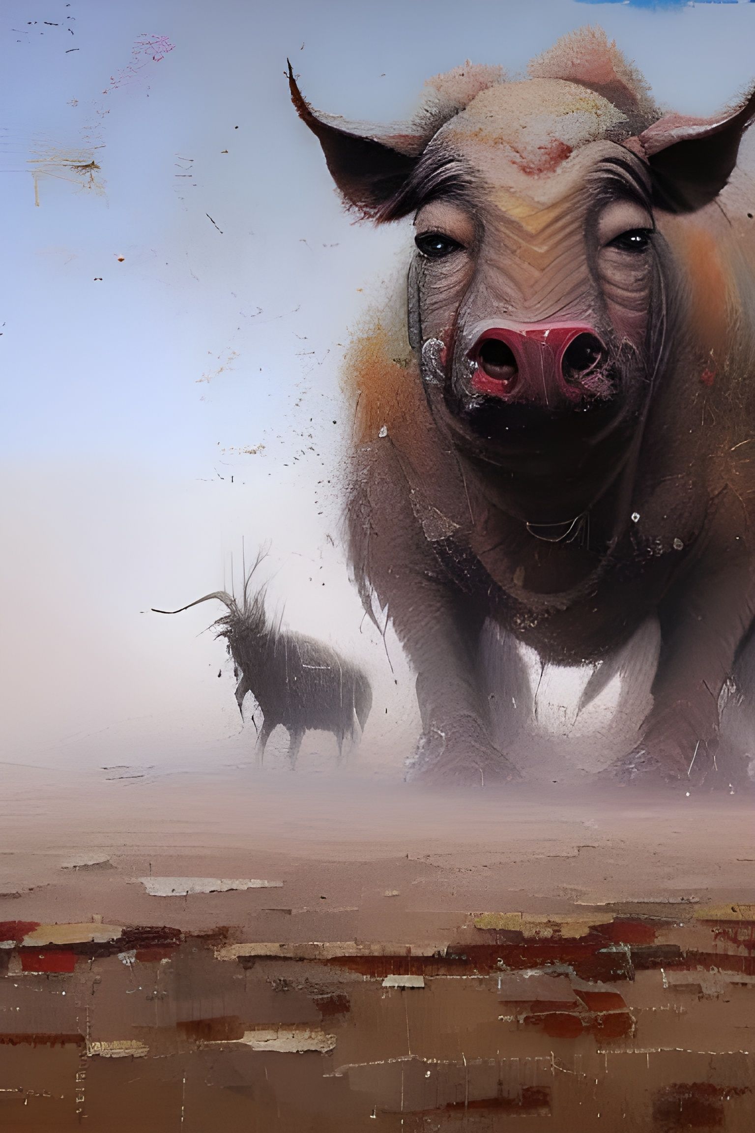 Grumpy Warthog Portrait in Oil on Canvas