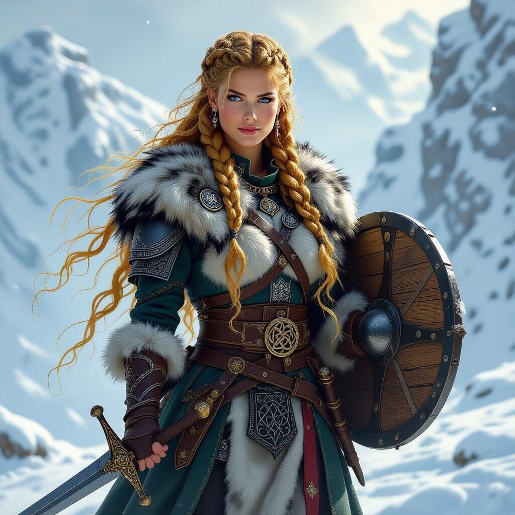 Viking Woman Warrior in Snowy Landscape