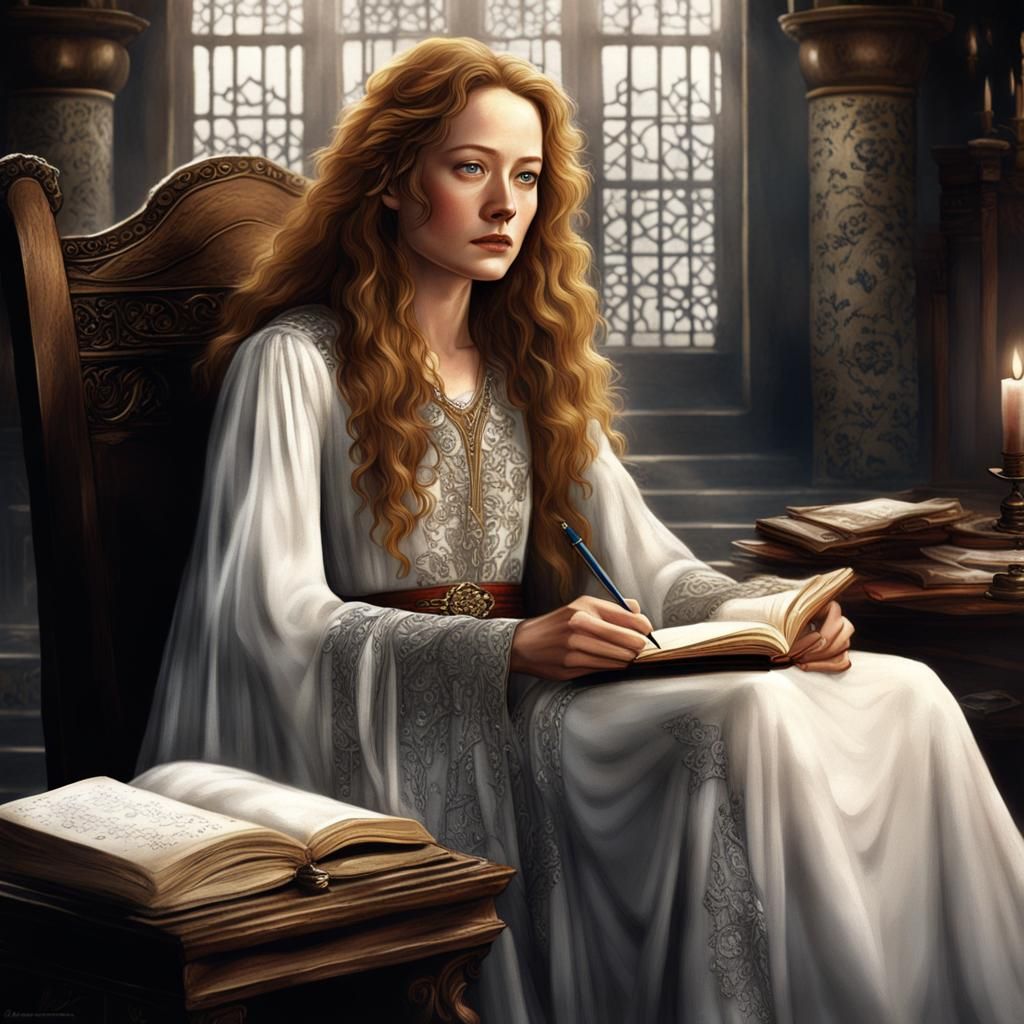 Woman in White Gown Writing in Journal