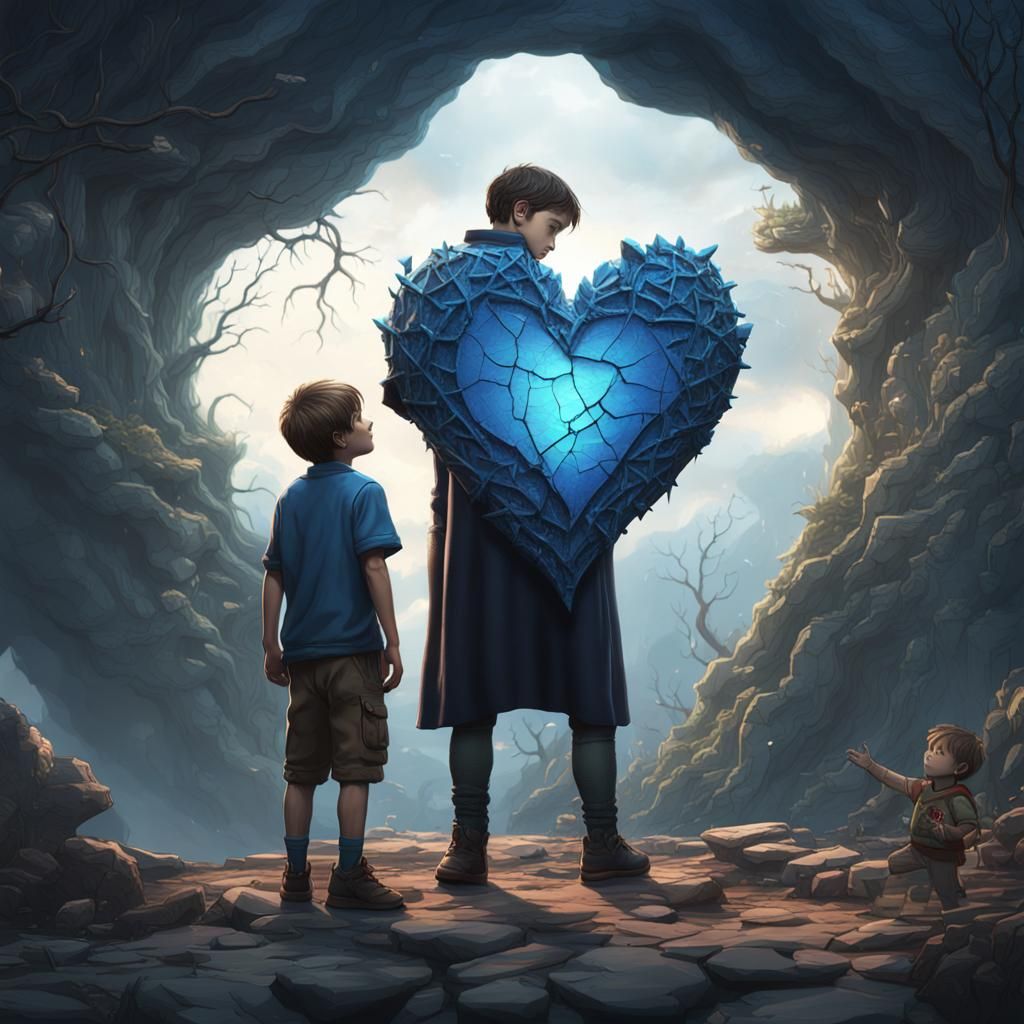 Man and Boy with Cracked Heart: Fantasy Art