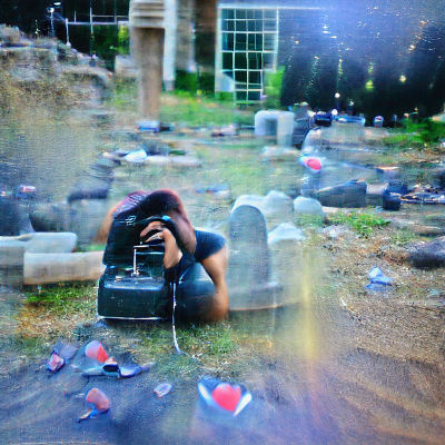 Desolate Graveyard of Broken Hearts in Flickering Light
