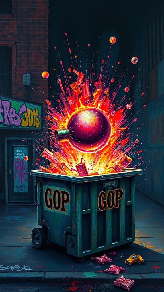 Bomb Exploding in a GOP Garbage Dumpster Tim Burton contrast...