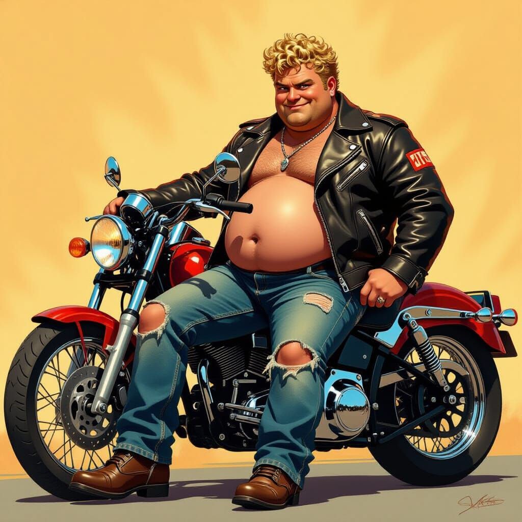 Man on Motorcycle in Bara-Inspired Style