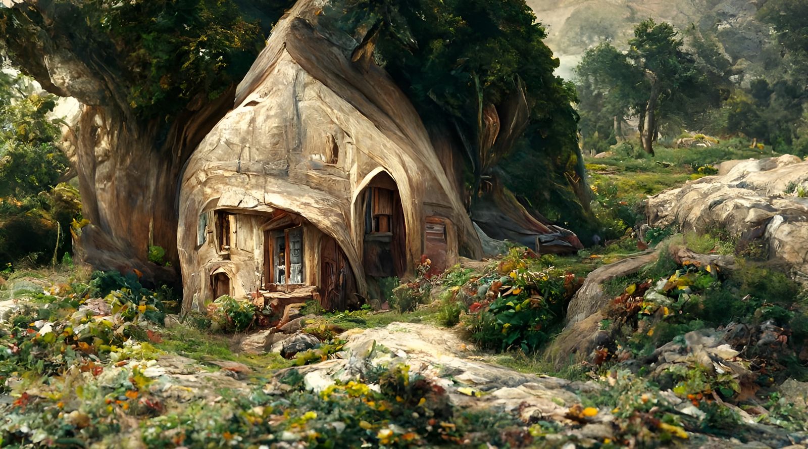 Hyperrealistic Hobbiton in Oil Painting Style