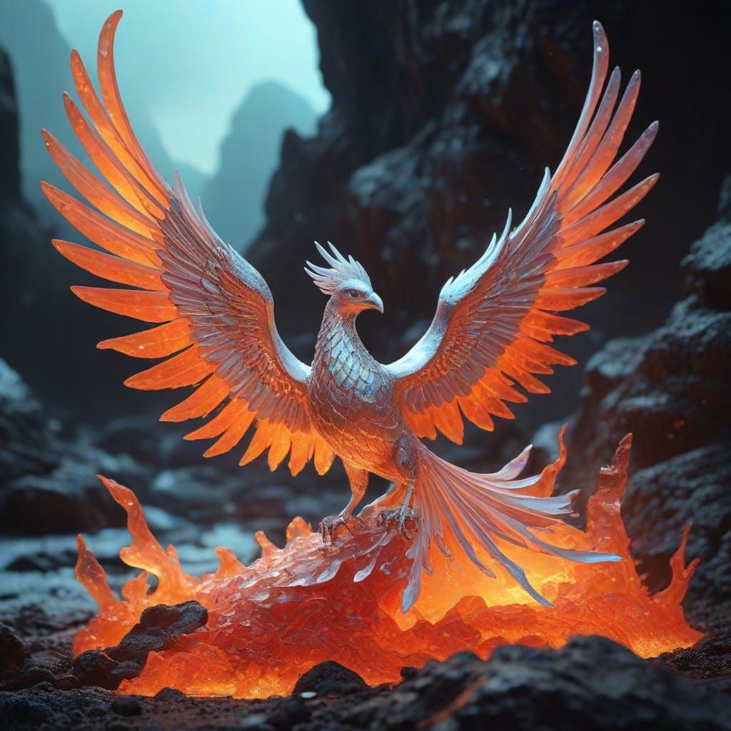 Sea Glass Phoenix Rises From Lava In Astral Cosmic Style