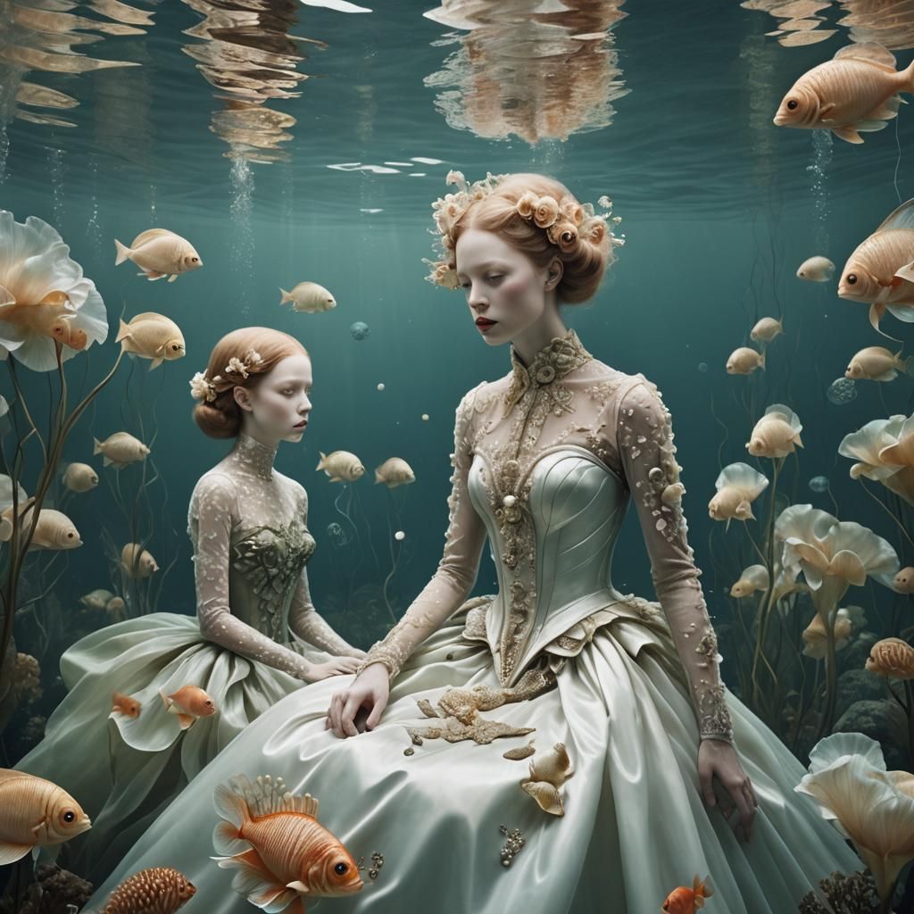 Surreal Underwater Wedding Scene as Digital Art