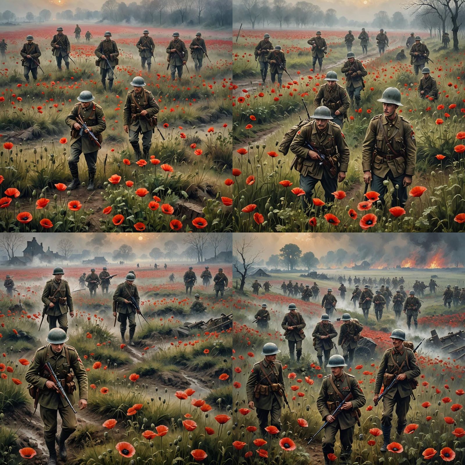 Poppy Fields in Flanders: WW2 Battlefield Scene