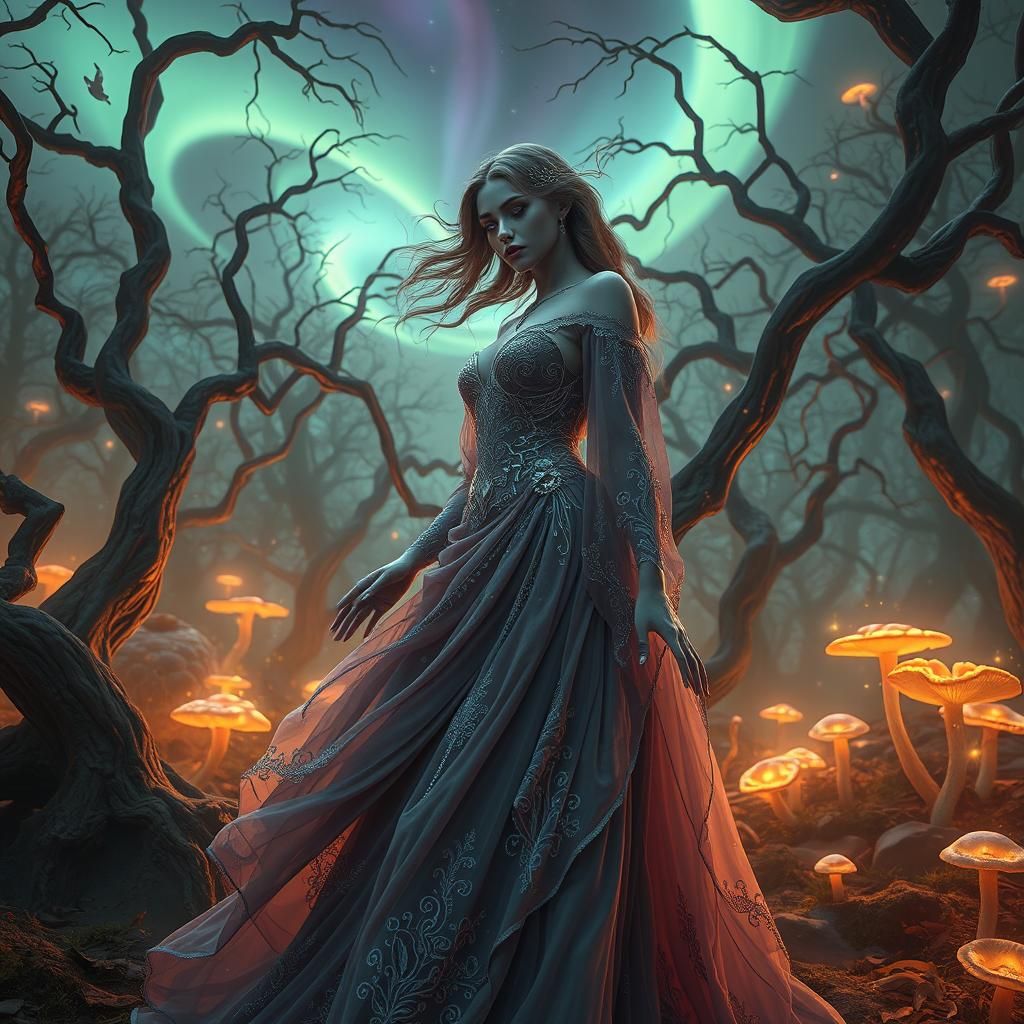 Mystical Sorceress in Ethereal Glowing Forest