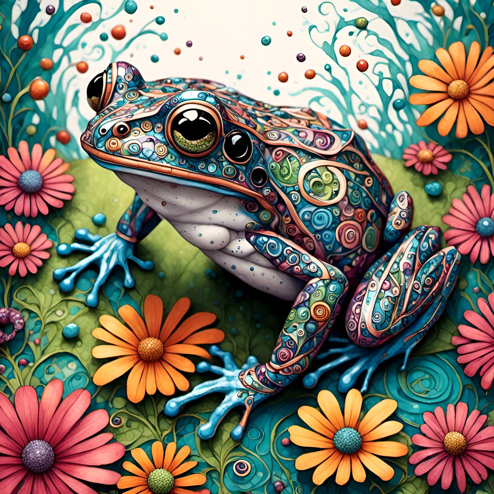 Frog in Zentangle Style Illustration