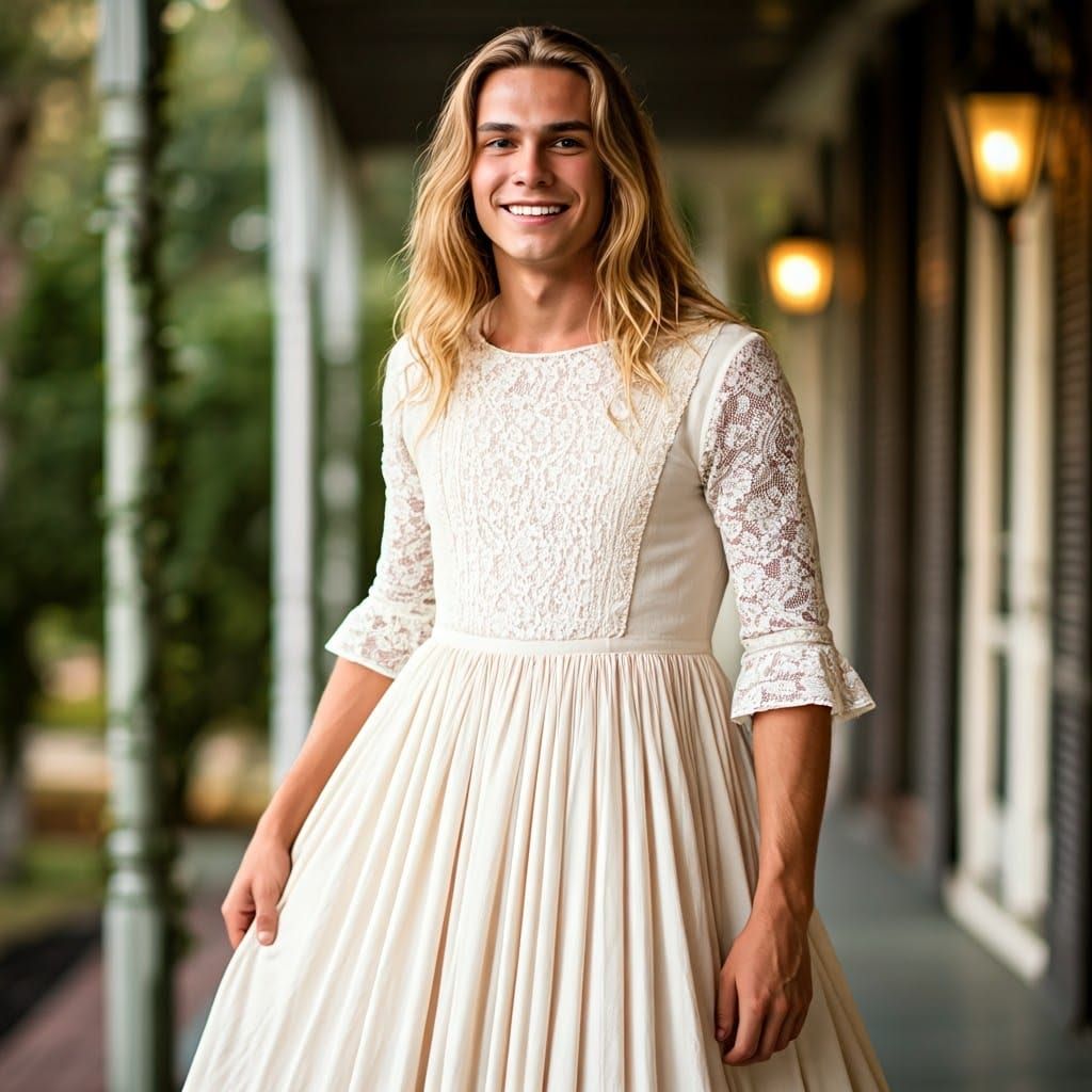 Dapper Young Man Poses in Elegant Southern Belle Gown on Por...