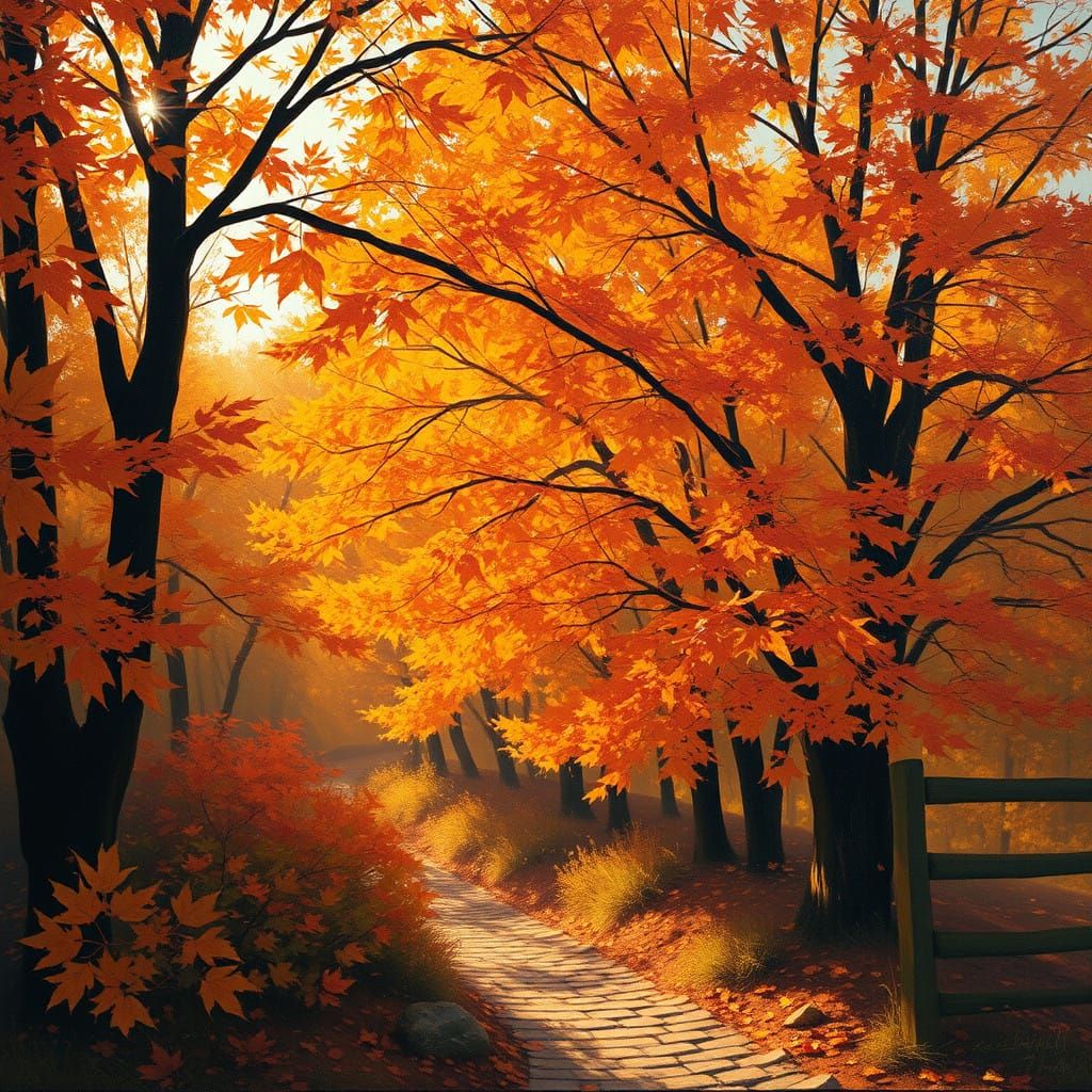 Impressionist Autumn Landscape in Warm Golden Light
