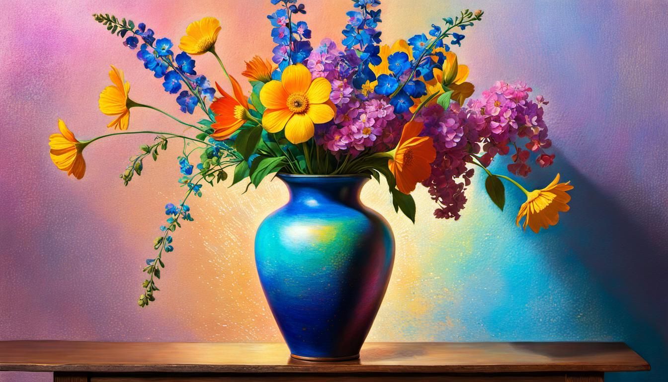 Vase of Flowers in Pastel Impressionist Style