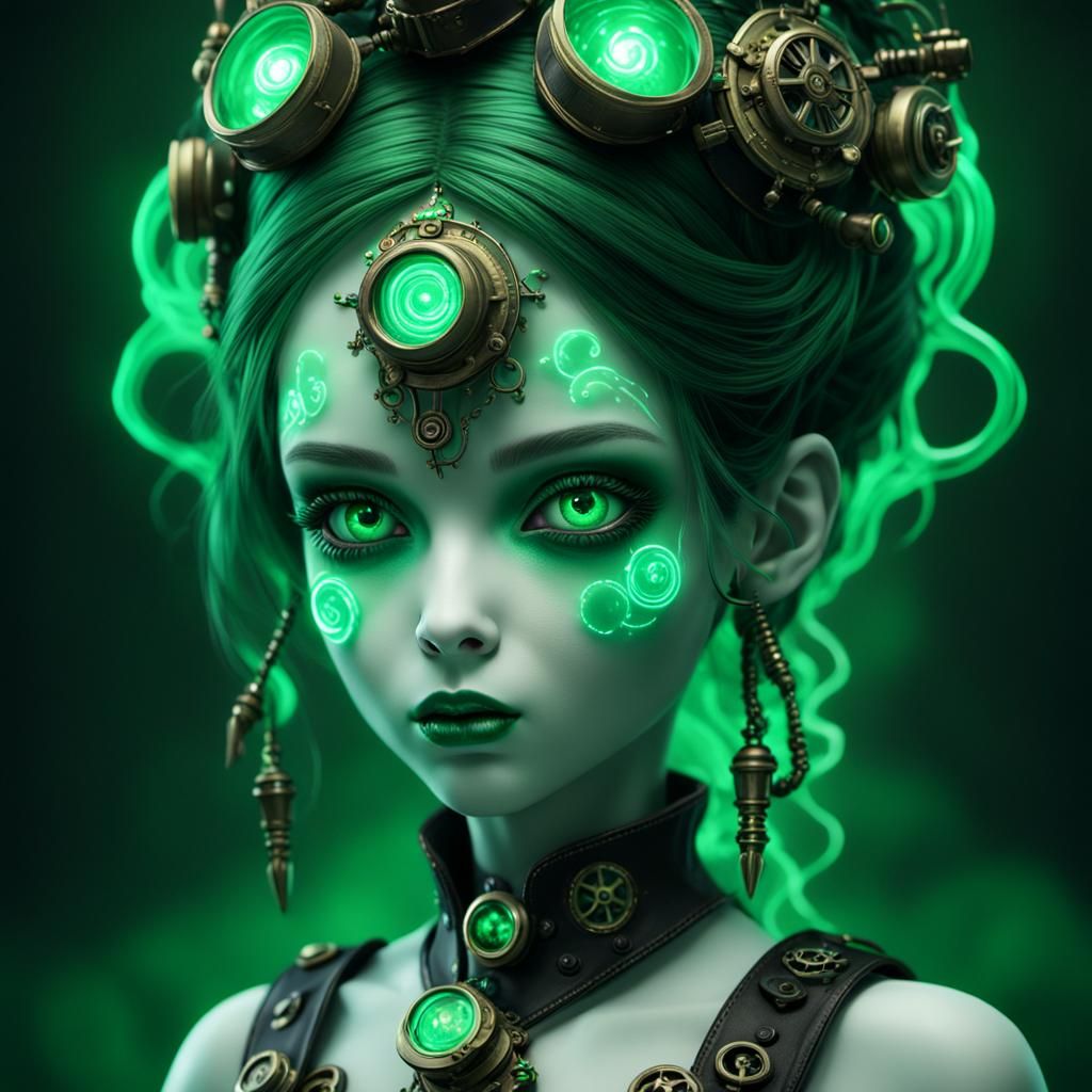 Bioluminescent Steampunk Porcelain Doll in Detailed Matte Pa...