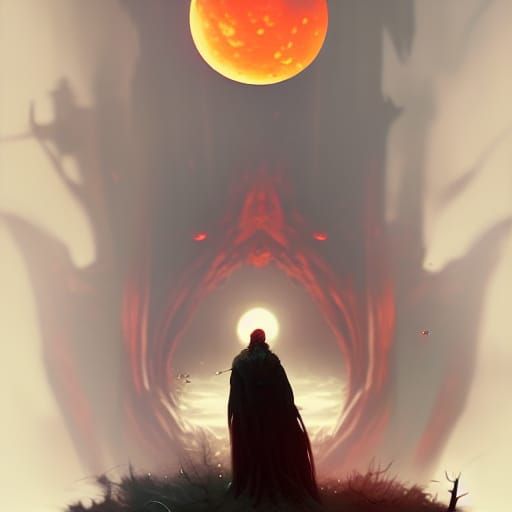 Creepy Halloween Forest with Pumpkinhead in Dark Fantasy Sty...