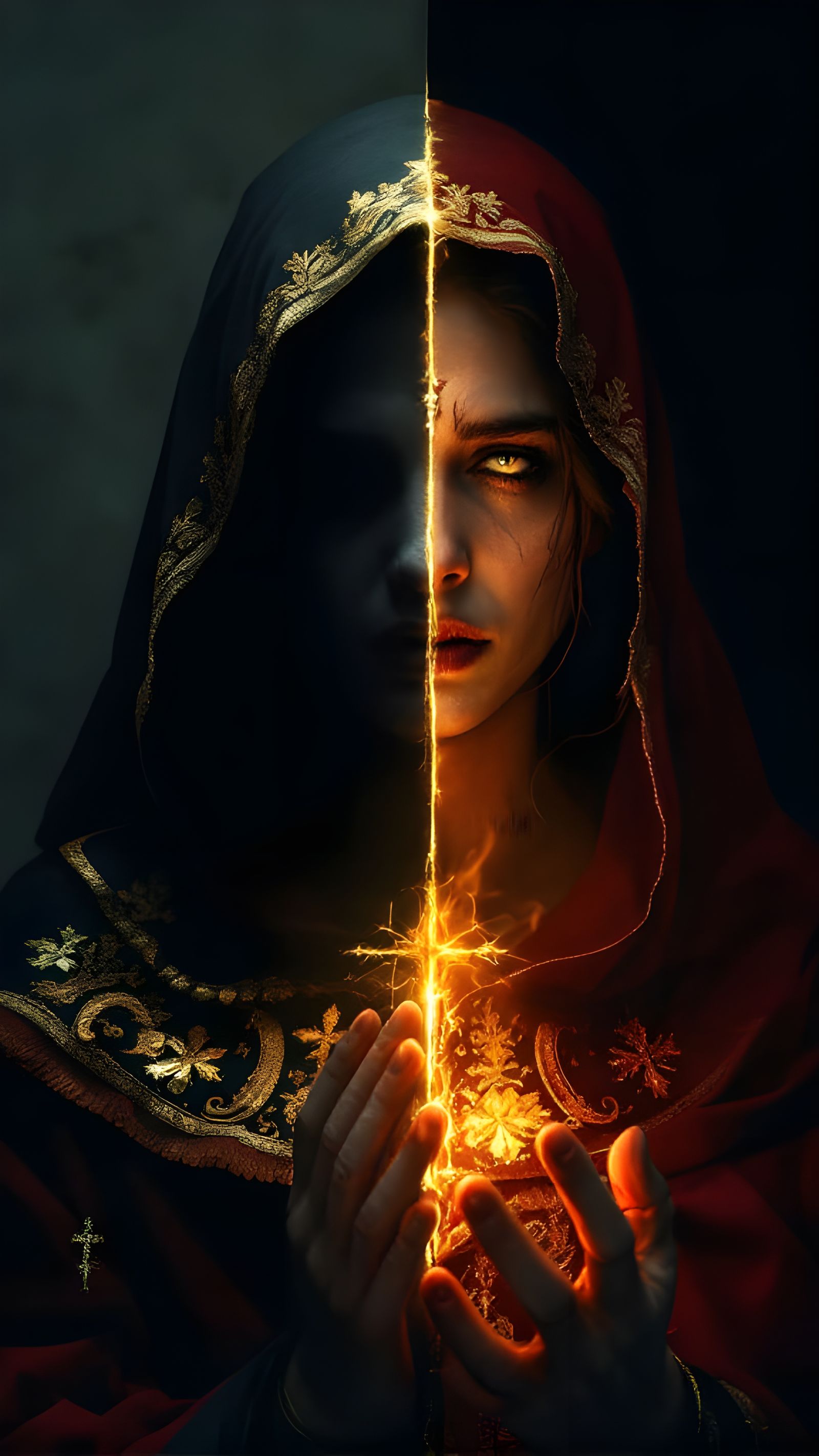 Dual Portrait: Religious Figure with Conflicted Expression