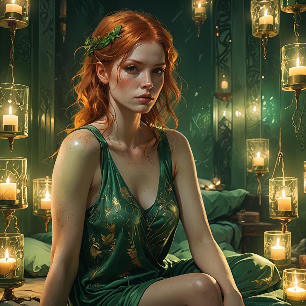 Redhead in Green: Fantasy Concept Art